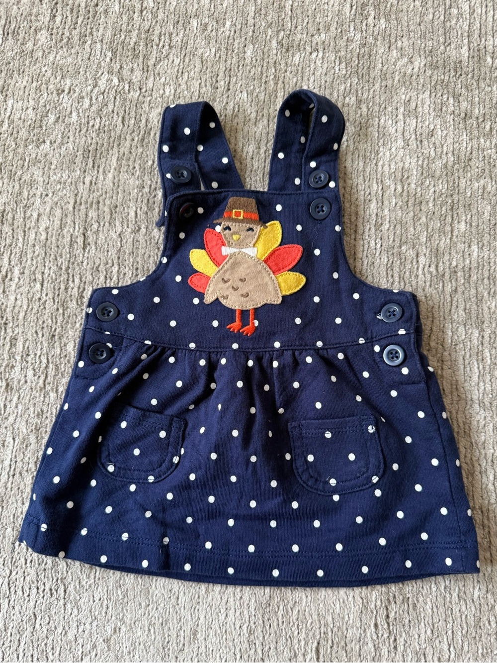 Carter’s Baby 3M Navy Polka Dot Turkey Thanksgiving Jumper Dress